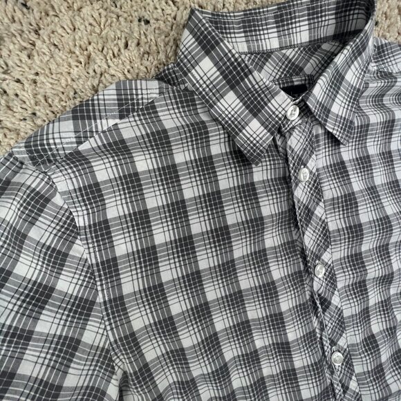 AX Armani Exchange Short Sleeve Button Up Shirt Small Slim Fit Cotton Gray Plaid - Picture 5 of 13
